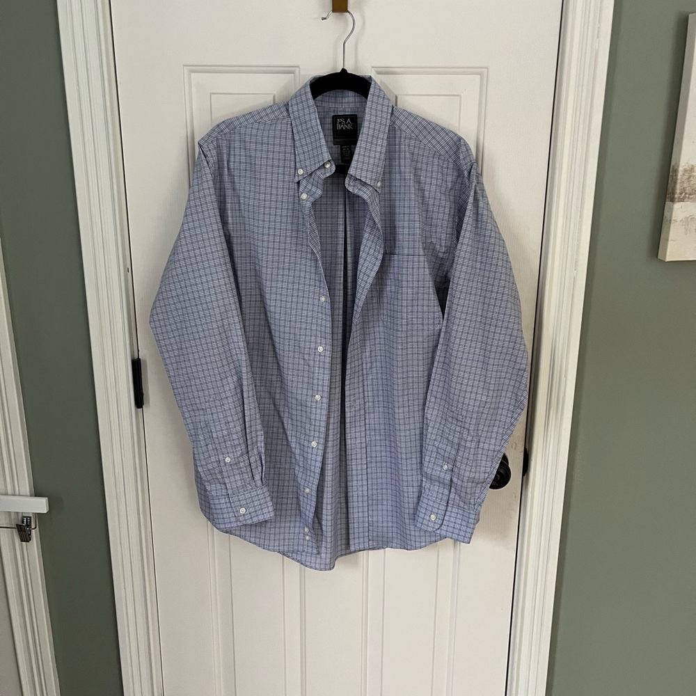 NWOT Jos. A. Bank Blue Plaid Mens Dress Shirt 16 1/2 - 35